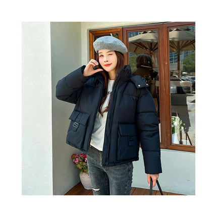 Womens Zip Up Hooded Puffer Jacket Winter Warm Long Sleeve Down Coats