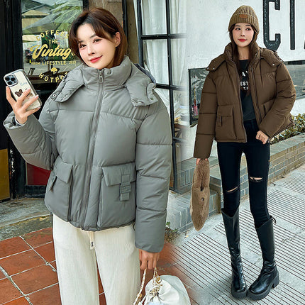 Womens Zip Up Hooded Puffer Jacket Winter Warm Long Sleeve Down Coats