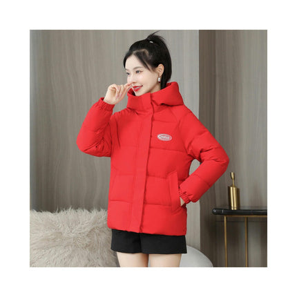 Women's Winter Hooded Puffer Jacket Long Sleeve Zip Up Short Down Coat