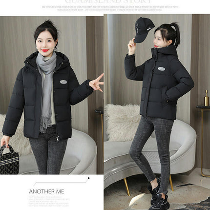 Women's Winter Hooded Puffer Jacket Long Sleeve Zip Up Short Down Coat