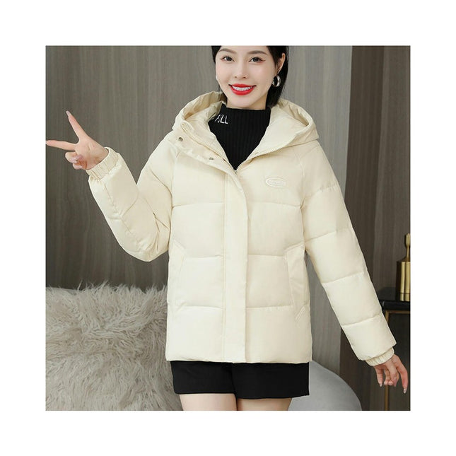 Women's Winter Hooded Puffer Jacket Long Sleeve Zip Up Short Down Coat