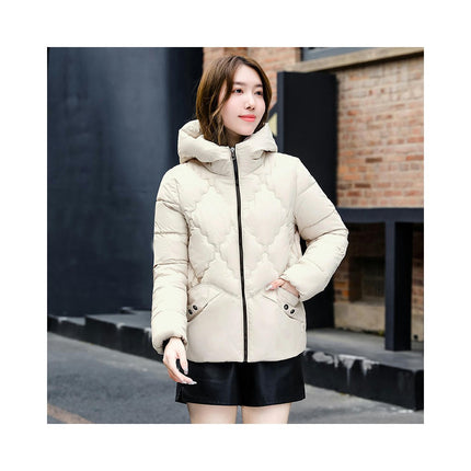 Womens Puffer Jacket Cropped Long Sleeve Zip Up Hooded Short Down Coats