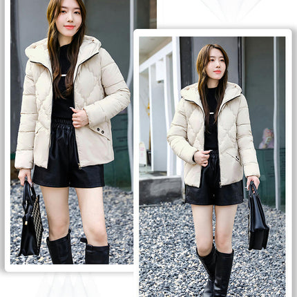 Womens Puffer Jacket Cropped Long Sleeve Zip Up Hooded Short Down Coats