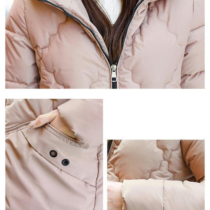 Womens Puffer Jacket Cropped Long Sleeve Zip Up Hooded Short Down Coats