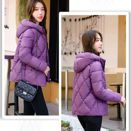 Womens Puffer Jacket Cropped Long Sleeve Zip Up Hooded Short Down Coats