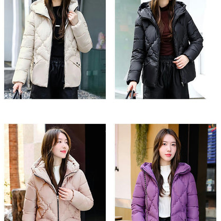 Womens Puffer Jacket Cropped Long Sleeve Zip Up Hooded Short Down Coats