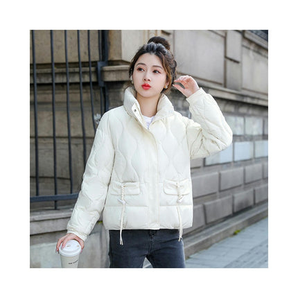 Women's Puffer Jacket Zip Up Stand Collar Padded Winter Down Cropped Coat