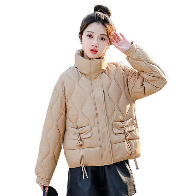 Women's Puffer Jacket Zip Up Stand Collar Padded Winter Down Cropped Coat