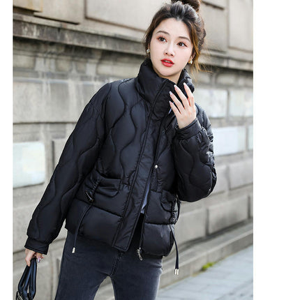 Women's Puffer Jacket Zip Up Stand Collar Padded Winter Down Cropped Coat