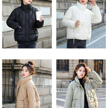 Women's Puffer Jacket Zip Up Stand Collar Padded Winter Down Cropped Coat