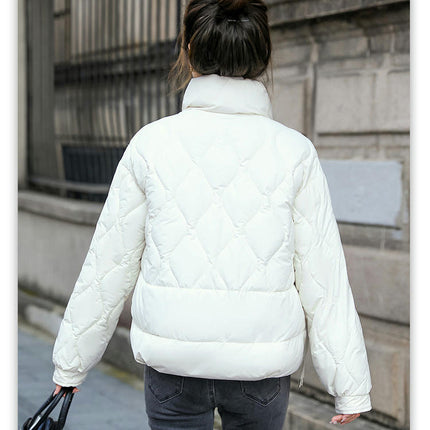 Women's Puffer Jacket Zip Up Stand Collar Padded Winter Down Cropped Coat