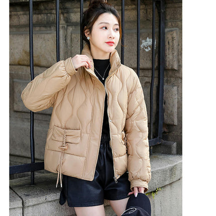 Women's Puffer Jacket Zip Up Stand Collar Padded Winter Down Cropped Coat