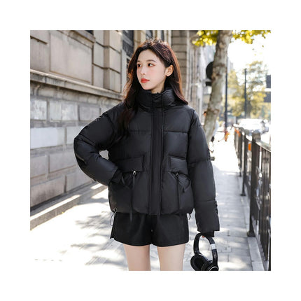 Women's Cropped Puffer Jacket Stand Collar Padded Down Coat Winter Zip Up Jackets