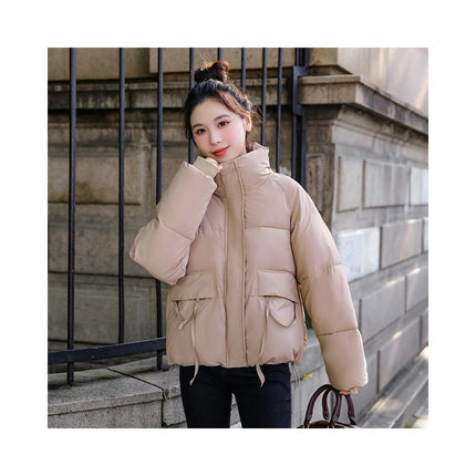 Women's Cropped Puffer Jacket Stand Collar Padded Down Coat Winter Zip Up Jackets