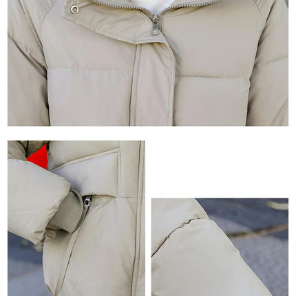 Women's Cropped Puffer Jacket Stand Collar Padded Down Coat Winter Zip Up Jackets