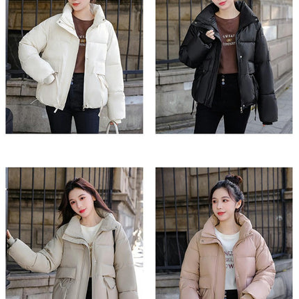 Women's Cropped Puffer Jacket Stand Collar Padded Down Coat Winter Zip Up Jackets