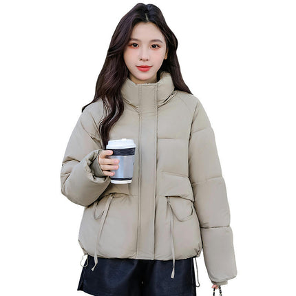 Women's Cropped Puffer Jacket Stand Collar Padded Down Coat Winter Zip Up Jackets