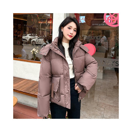 Women's Cropped Puffer Jacket Zip Up Hooded Winter Down Coat