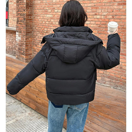 Women's Cropped Puffer Jacket Zip Up Hooded Winter Down Coat