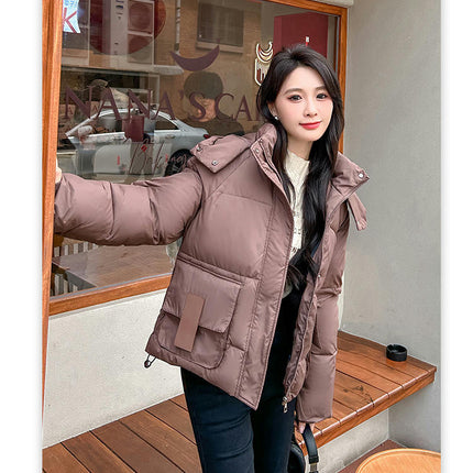 Women's Cropped Puffer Jacket Zip Up Hooded Winter Down Coat