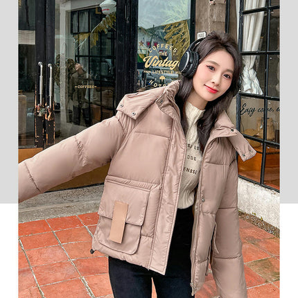 Women's Cropped Puffer Jacket Zip Up Hooded Winter Down Coat