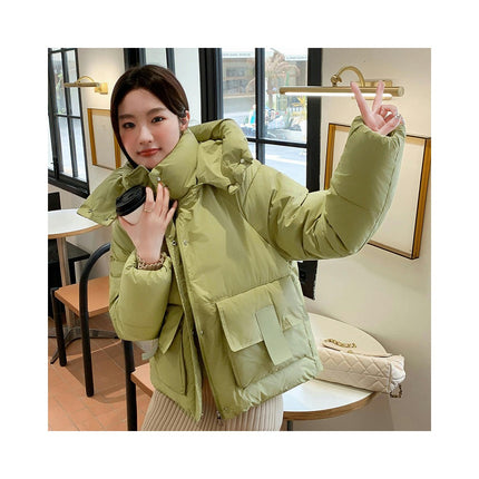 Women's Cropped Hooded Puffer Jacket Zip Up Winter Warm Short Jacket