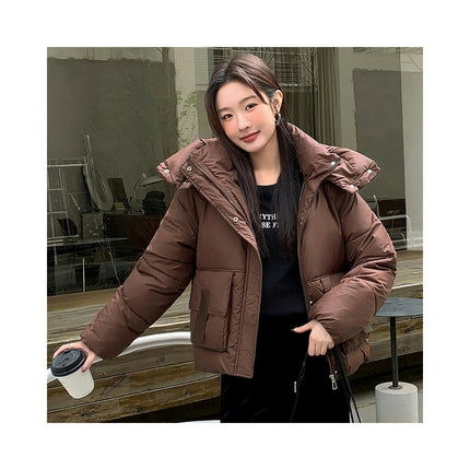 Women's Cropped Hooded Puffer Jacket Zip Up Winter Warm Short Jacket