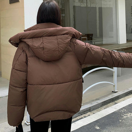 Women's Cropped Hooded Puffer Jacket Zip Up Winter Warm Short Jacket