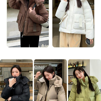 Women's Cropped Hooded Puffer Jacket Zip Up Winter Warm Short Jacket