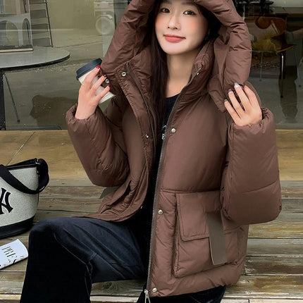 Women's Cropped Hooded Puffer Jacket Zip Up Winter Warm Short Jacket