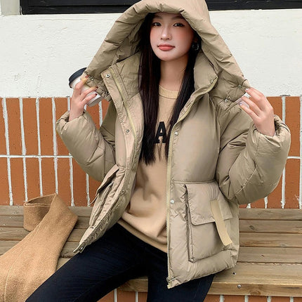 Women's Cropped Hooded Puffer Jacket Zip Up Winter Warm Short Jacket