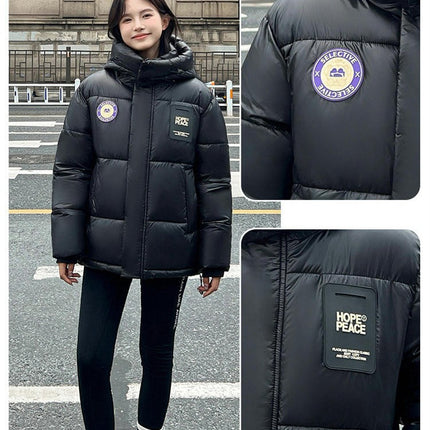 Women's Warm Winter Hooded Puffer Jacket Zip Up Short Down Coats