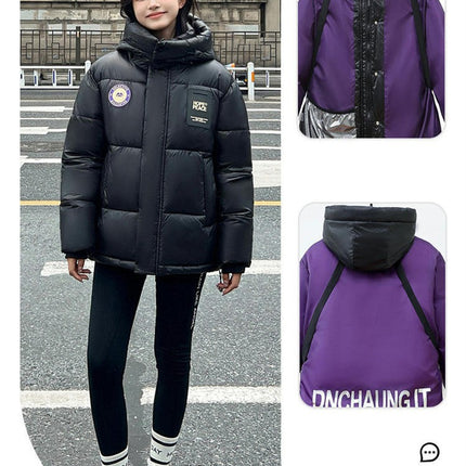 Women's Warm Winter Hooded Puffer Jacket Zip Up Short Down Coats