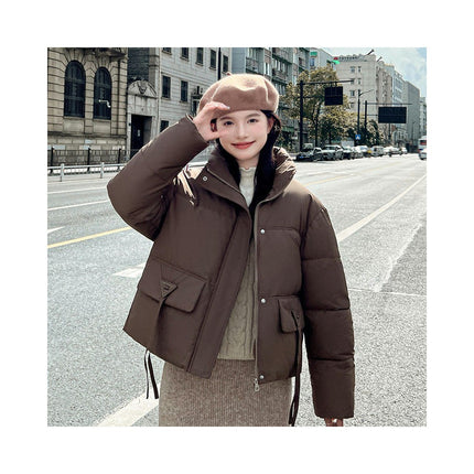 Women's Cropped Jacket Puffer Stand Collar Zip Up Warm Winter Coat