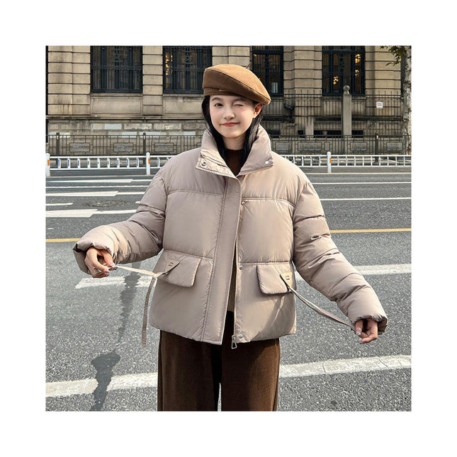 Women's Cropped Jacket Puffer Stand Collar Zip Up Warm Winter Coat