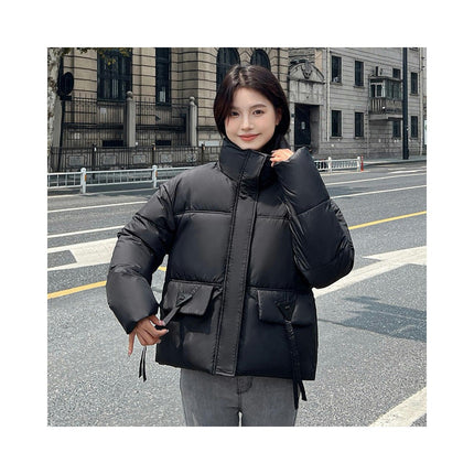 Women's Cropped Jacket Puffer Stand Collar Zip Up Warm Winter Coat