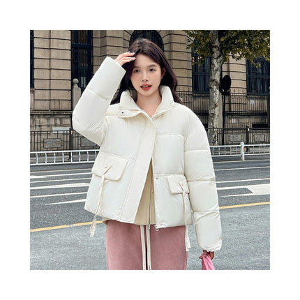 Women's Cropped Jacket Puffer Stand Collar Zip Up Warm Winter Coat