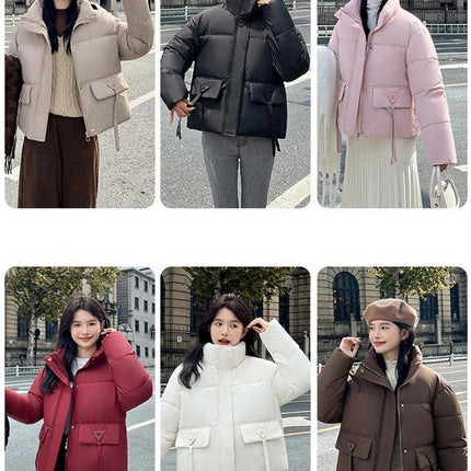 Women's Cropped Jacket Puffer Stand Collar Zip Up Warm Winter Coat