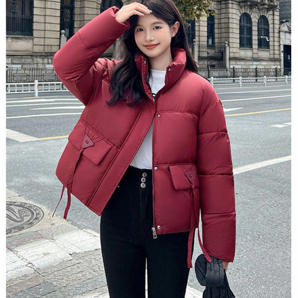 Women's Cropped Jacket Puffer Stand Collar Zip Up Warm Winter Coat