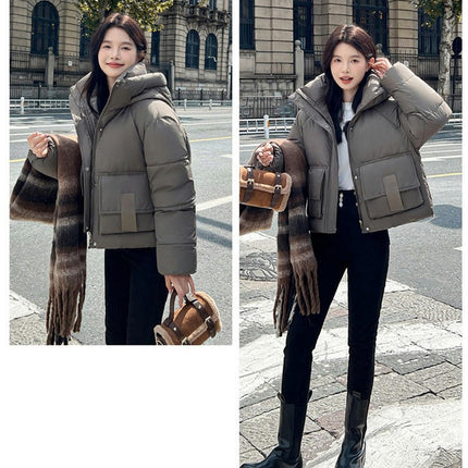 Women's Cropped Puffer Jacket Winter Zip Up Short Padded Hooded Down Coat