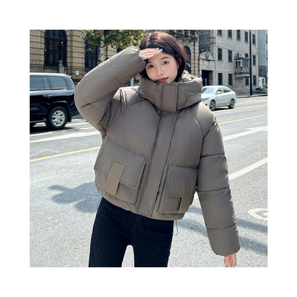 Women's Cropped Puffer Jacket Winter Zip Up Short Padded Hooded Down Coat