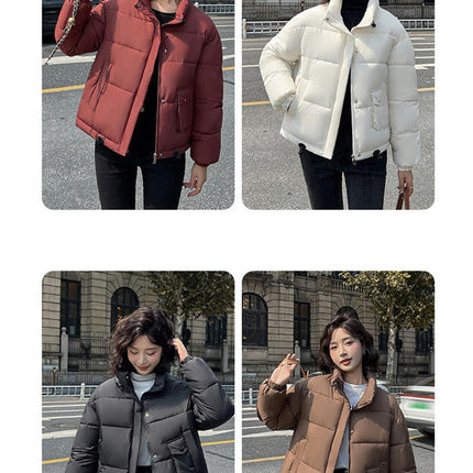 Women's Winter Puffer Jacket Zip Up Stand Collar Cropped Coat