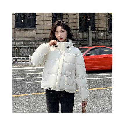 Women's Winter Puffer Jacket Zip Up Stand Collar Cropped Coat