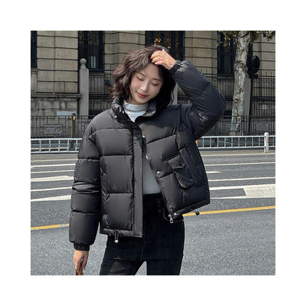 Women's Winter Puffer Jacket Zip Up Stand Collar Cropped Coat