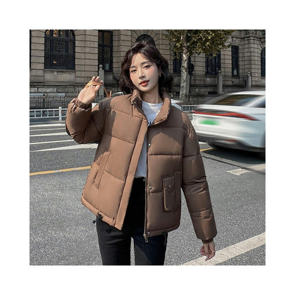 Women's Winter Puffer Jacket Zip Up Stand Collar Cropped Coat