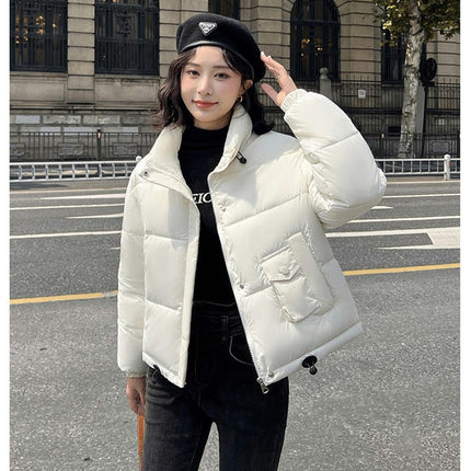 Women's Winter Puffer Jacket Zip Up Stand Collar Cropped Coat