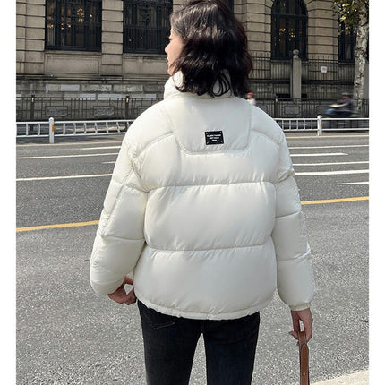 Women's Winter Puffer Jacket Zip Up Stand Collar Cropped Coat