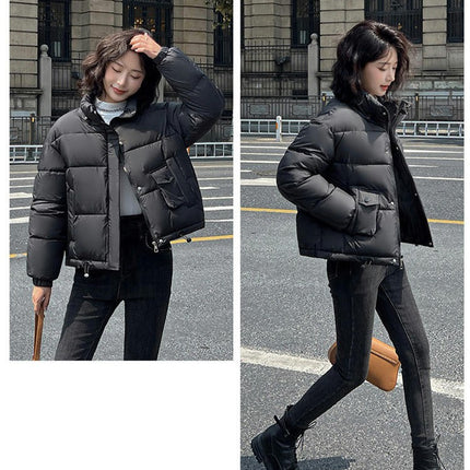 Women's Winter Puffer Jacket Zip Up Stand Collar Cropped Coat