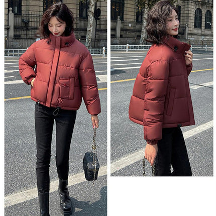 Women's Winter Puffer Jacket Zip Up Stand Collar Cropped Coat