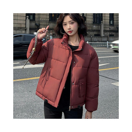 Women's Winter Puffer Jacket Zip Up Stand Collar Cropped Coat